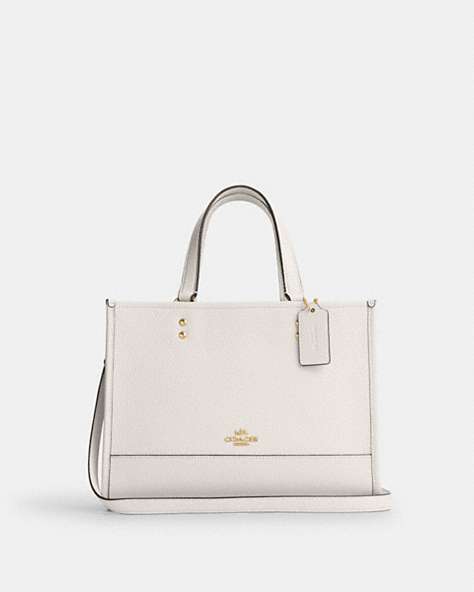 COACH®,DEMPSEY CARRYALL BAG,Pebbled Leather,Medium,Gold/Chalk,Front View