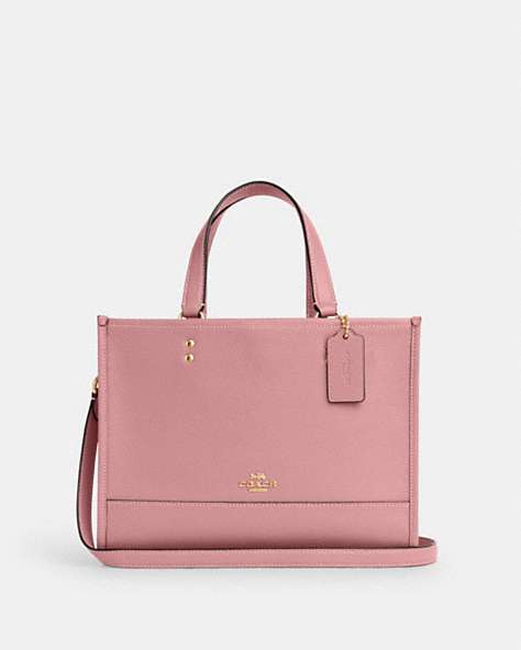 COACH®,DEMPSEY CARRYALL BAG,Pebbled Leather,Medium,Gold/True Pink,Front View