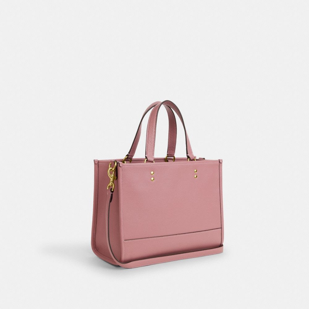 COACH®,DEMPSEY CARRYALL BAG,Pebbled Leather,Medium,Gold/True Pink,Angle View