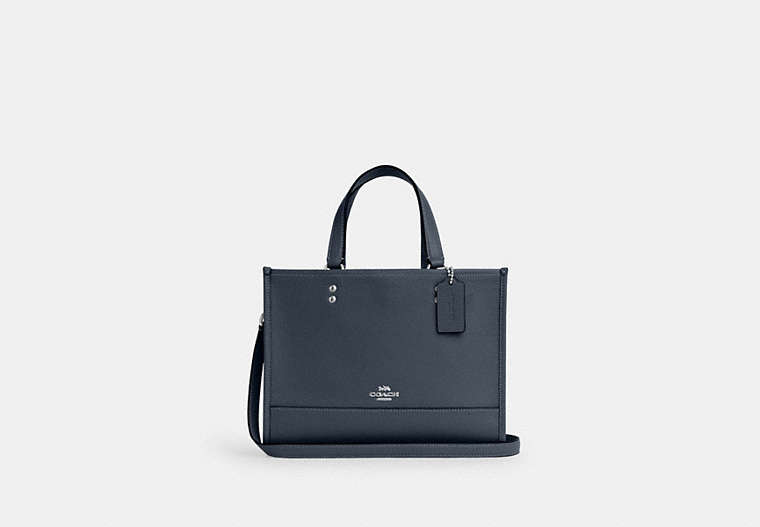 COACH®,DEMPSEY CARRYALL,Pebbled Leather,Medium,Silver/Denim,Front View