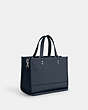 COACH®,DEMPSEY CARRYALL,Pebbled Leather,Medium,Silver/Denim,Angle View