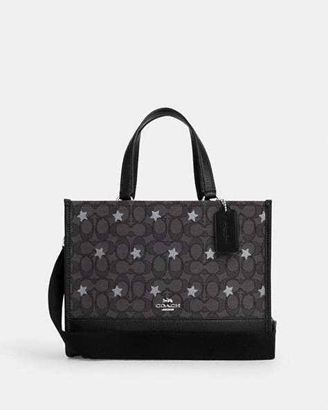 COACH®,DEMPSEY CARRYALL IN SIGNATURE JACQUARD WITH STAR EMBROIDERY,Jacquard,Medium,Silver/Smoke/Black Multi,Front View