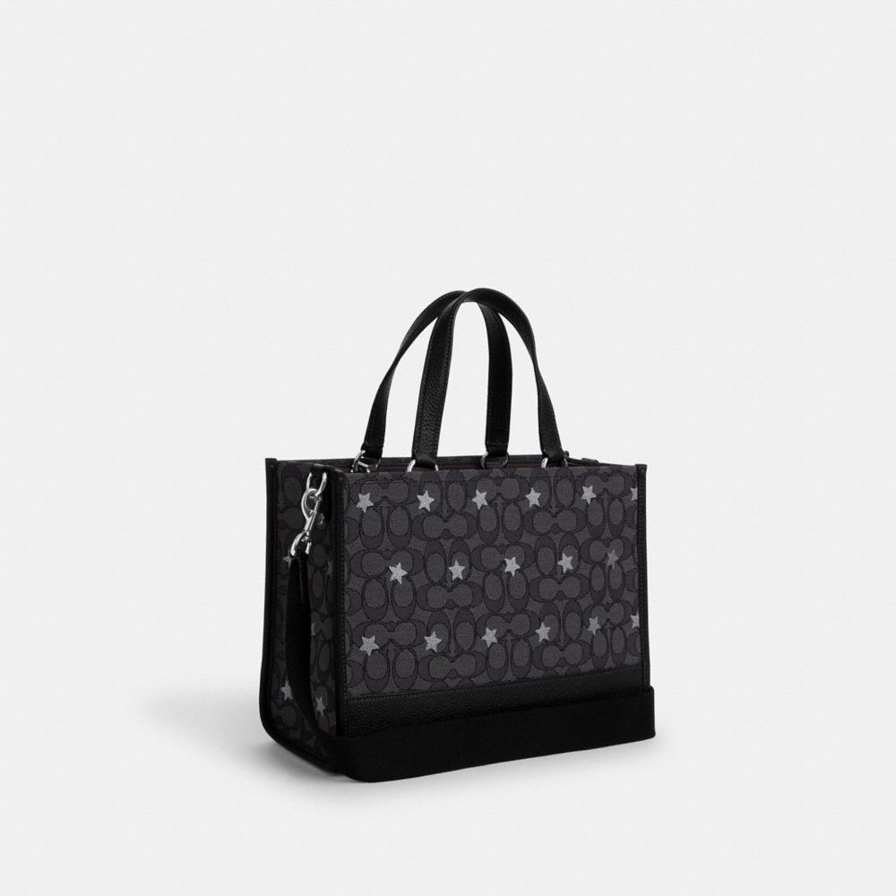 COACH®,DEMPSEY CARRYALL BAG IN SIGNATURE JACQUARD WITH STAR EMBROIDERY,Medium,Silver/Smoke/Black Multi,Angle View