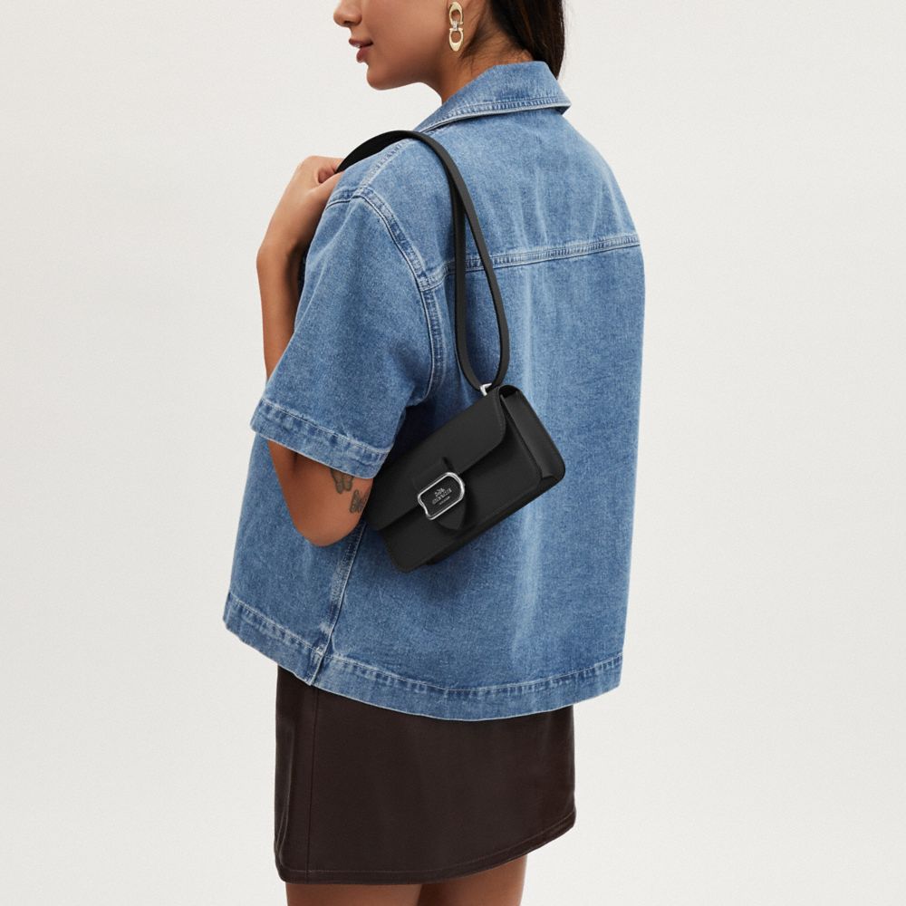 COACH®,Morgan Crossbody,Calfskin Leather,Crossbody,Shoulder Bag,Logo,Silver Metal,Casual,Black,Detail View