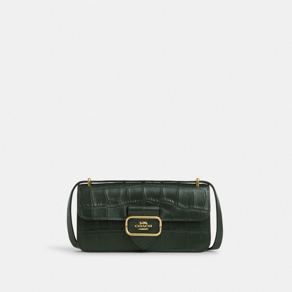 COACH®,MORGAN CROSSBODY,Novelty Leather,Small,Gold/Amazon Green,Front View
