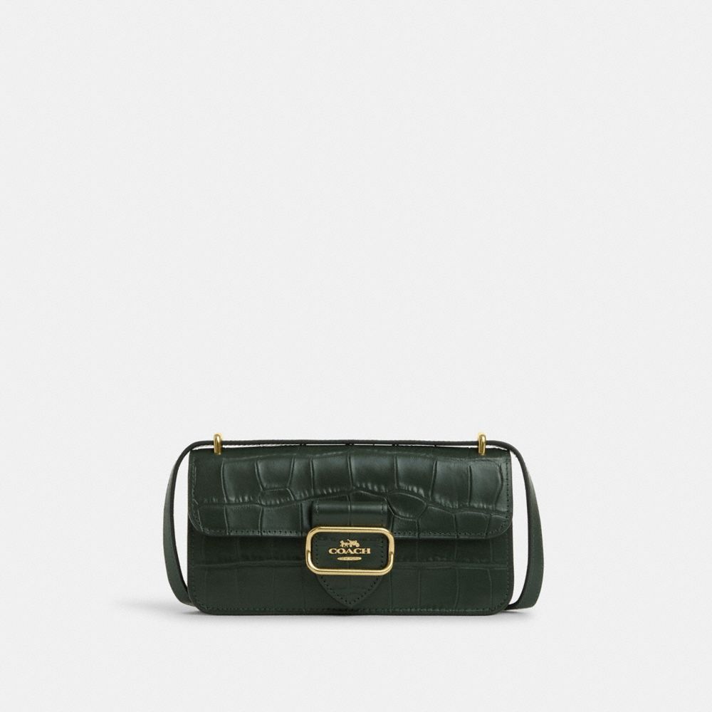 COACH®,MORGAN CROSSBODY,Embossed Leather,Small,Gold/Amazon Green,Front View