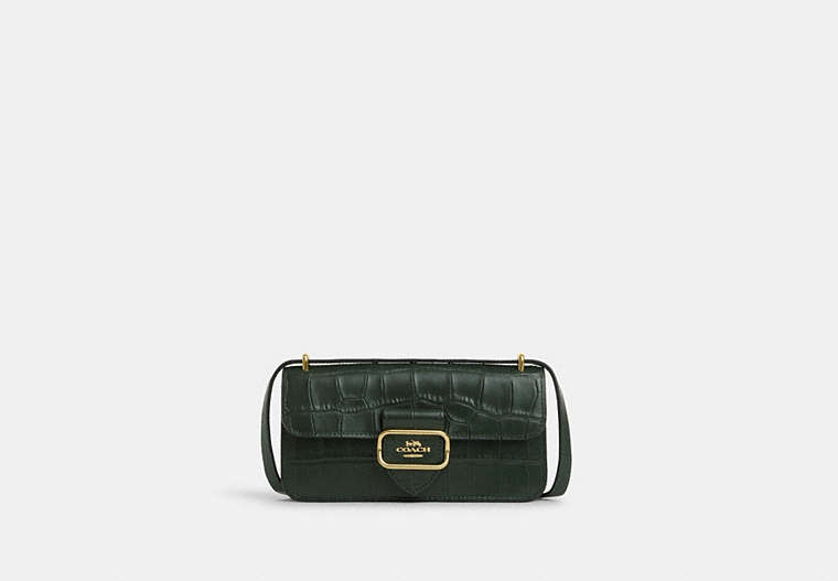 COACH®,MORGAN CROSSBODY,Embossed Leather,Small,Gold/Amazon Green,Front View