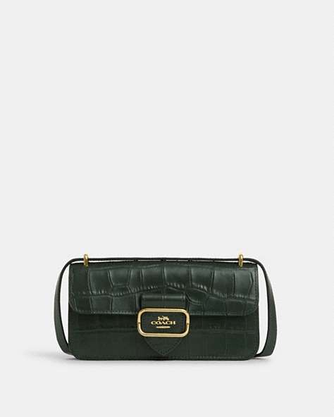 COACH®,MORGAN CROSSBODY,Embossed Leather,Small,Gold/Amazon Green,Front View