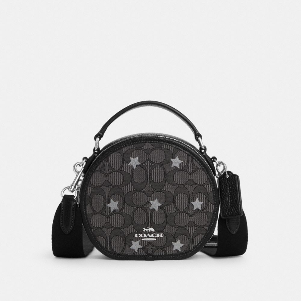 COACH®,PORTÉ-CROISÉ CANTEEN EN JACQUARD SIGNATURE AVEC ÉTOILES BRODÉES,Sv/Fumée/Noir multi,Front View