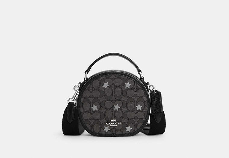 COACH®,CANTEEN CROSSBODY BAG IN SIGNATURE JACQUARD WITH STAR EMBROIDERY,Jacquard,Small,Silver/Smoke/Black Multi,Front View