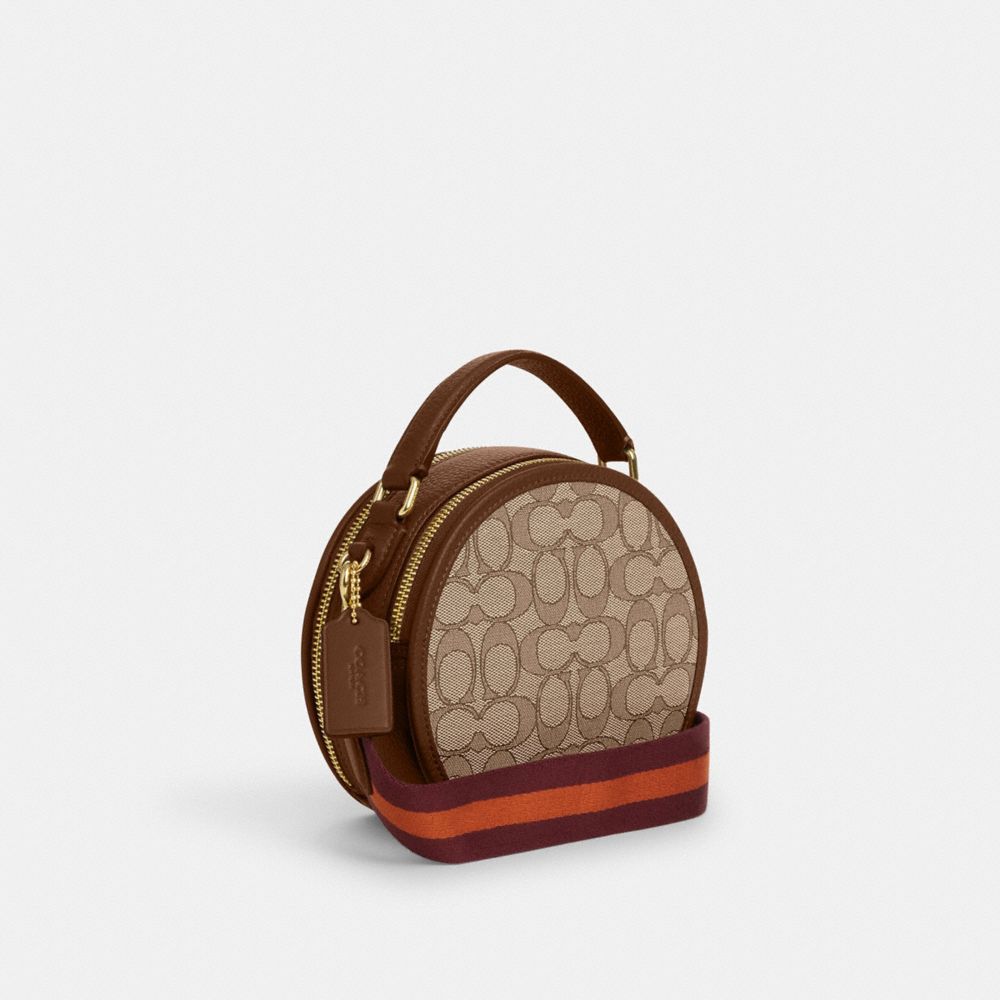 COACH®,CANTEEN CROSSBODY BAG IN SIGNATURE JACQUARD,Small,Im/Khaki/Saddle Multi,Angle View