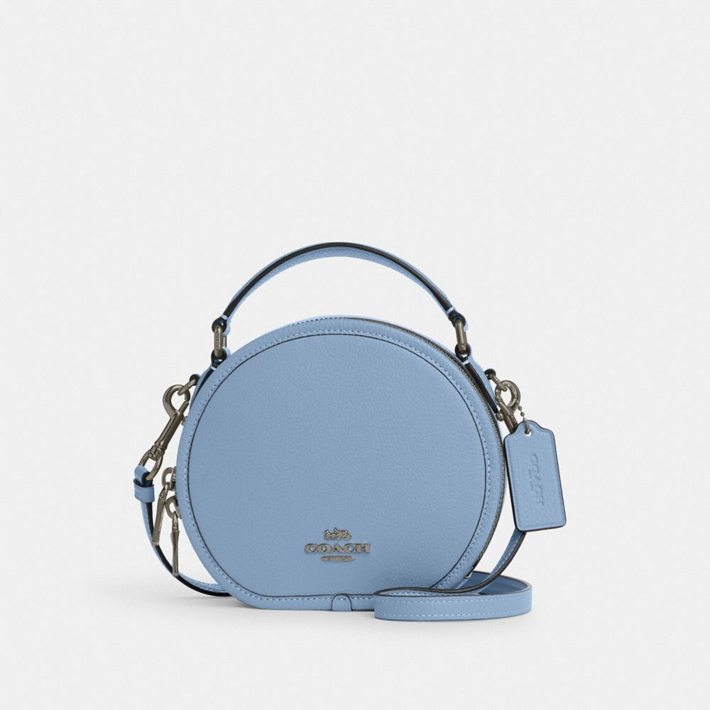 COACH®,CANTEEN CROSSBODY BAG,Pebbled Leather,Small,Gunmetal/Cornflower,Front View