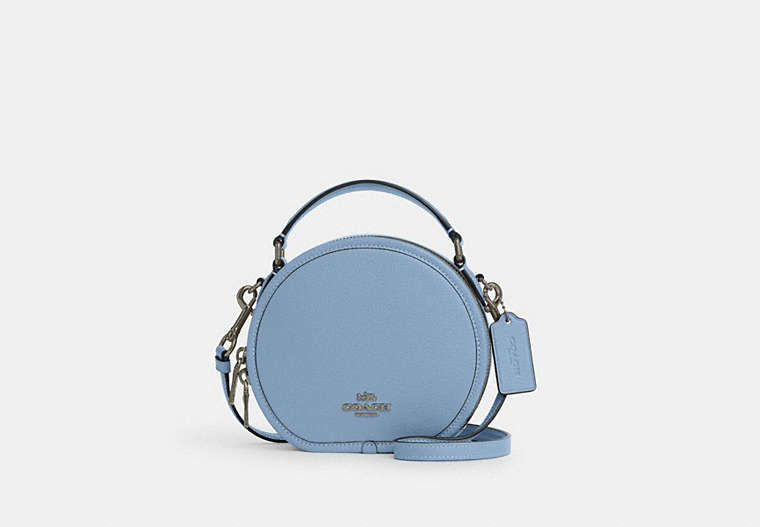 COACH®,CANTEEN CROSSBODY BAG,Pebbled Leather,Small,Gunmetal/Cornflower,Front View