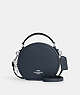 COACH®,CANTEEN CROSSBODY,Pebbled Leather,Small,Silver/Denim,Front View