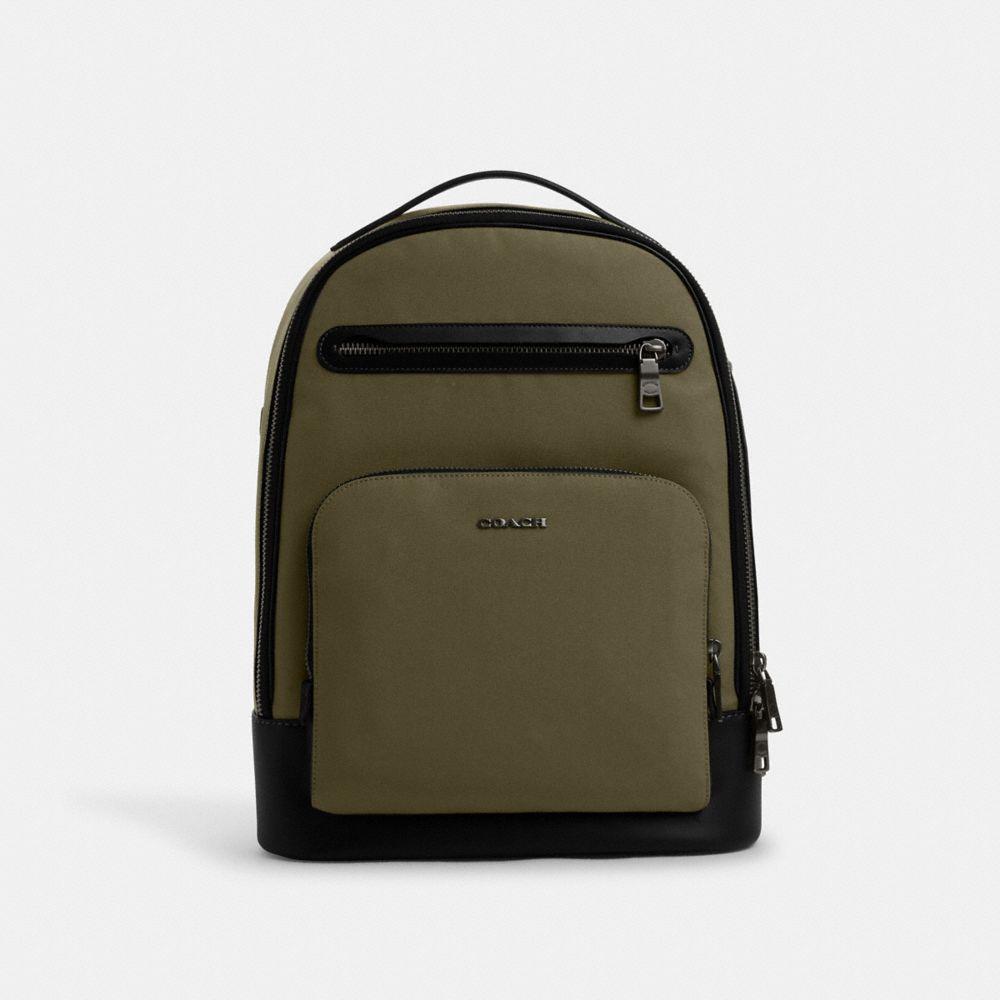 COACH®,ETHAN BACKPACK,plusieurs matières,Bronze industriel/Olive terne,Front View