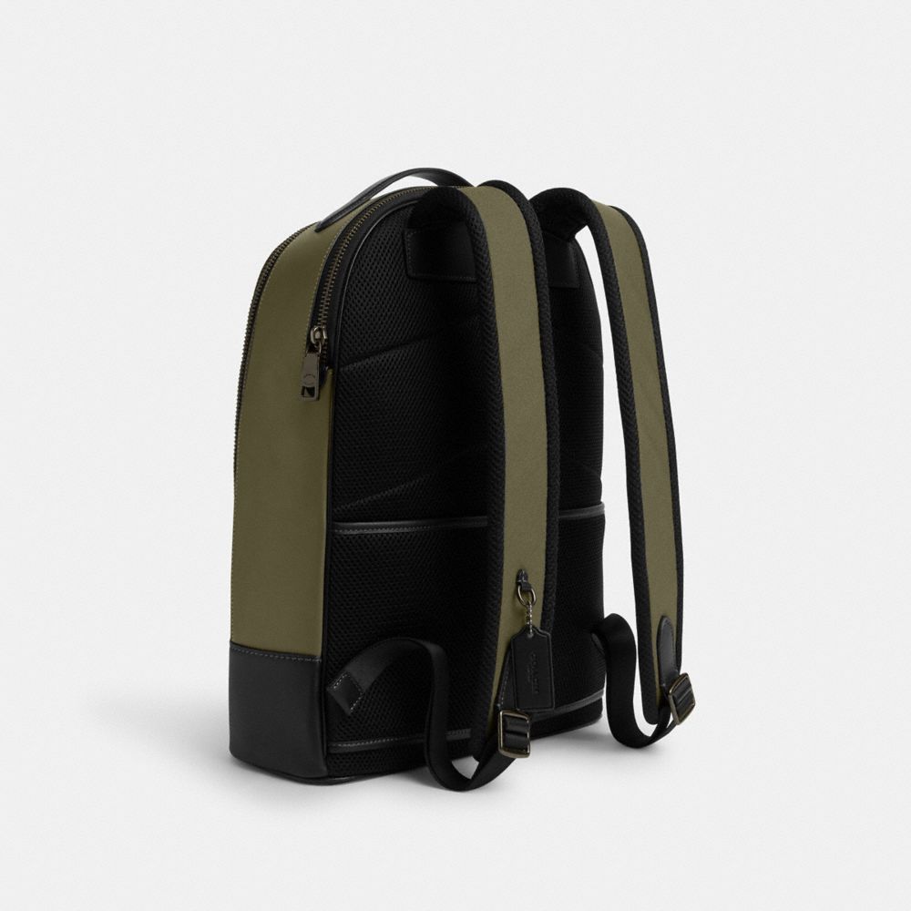 COACH®,ETHAN BACKPACK,plusieurs matières,Bronze industriel/Olive terne,Angle View