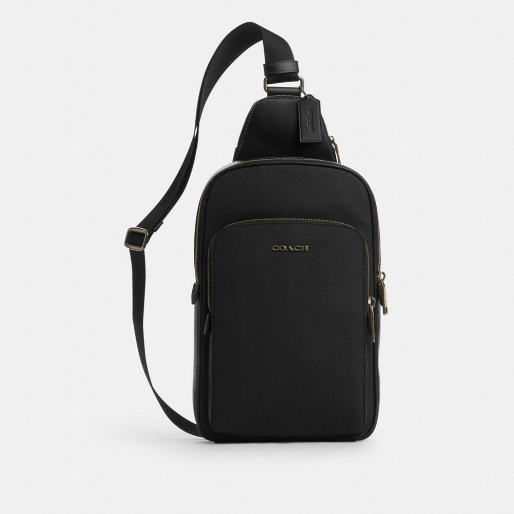 COACH®,ETHAN PACK,Canvas,Medium,Gunmetal/Black,Front View