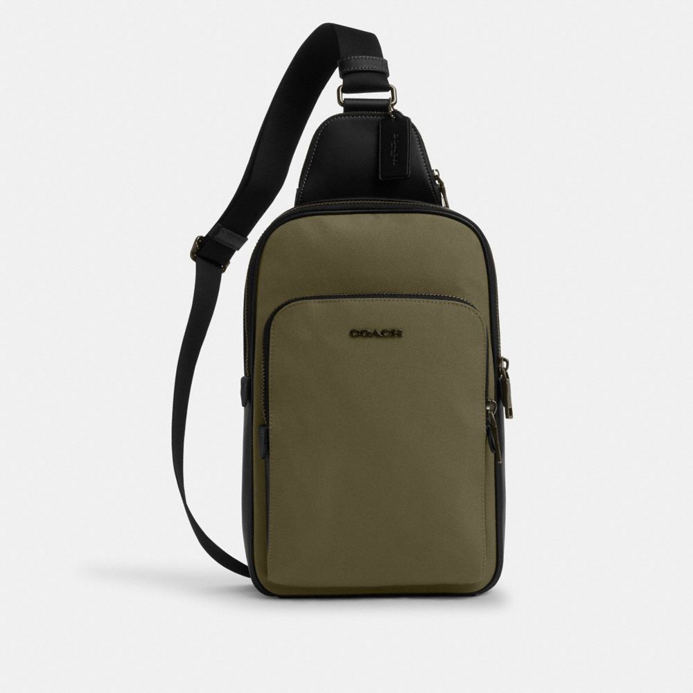 COACH®,ETHAN PACK,Canvas,Medium,Gunmetal/Olive Drab,Front View