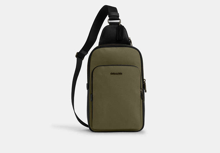 COACH®,ETHAN PACK,mixedmaterial,Medium,Gunmetal/Olive Drab,Front View image number 0