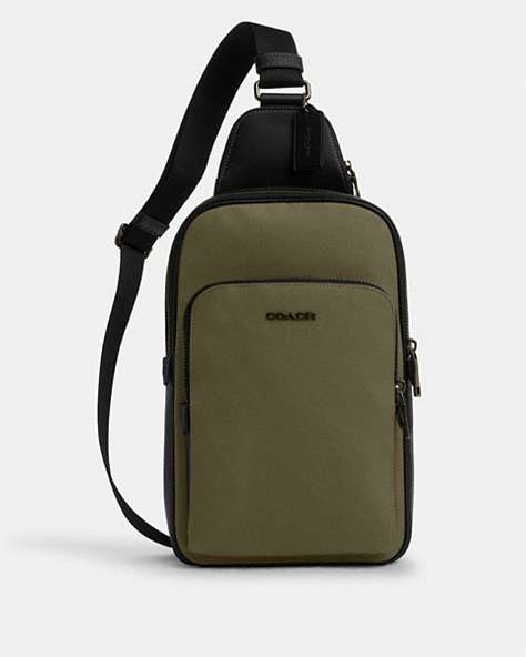 COACH®,ETHAN PACK,mixedmaterial,Medium,Gunmetal/Olive Drab,Front View