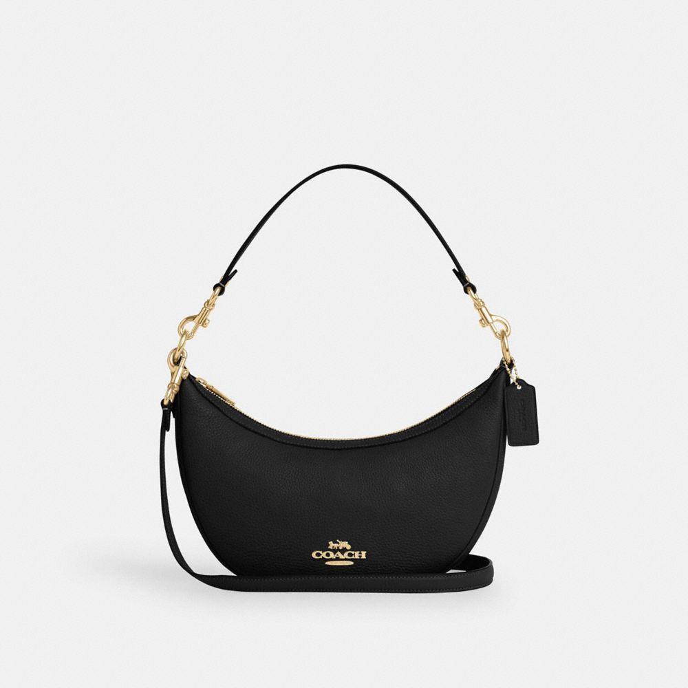 COACH®,ARIA SHOULDER BAG,Pebbled Leather,Medium,Gold/Black,Front View