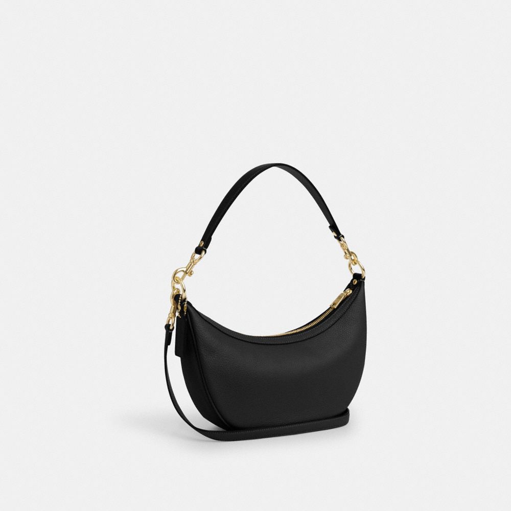 COACH®,Aria Shoulder Bag,Leather,Shoulder Bag,Gold Metal,Casual,Black,Angle View