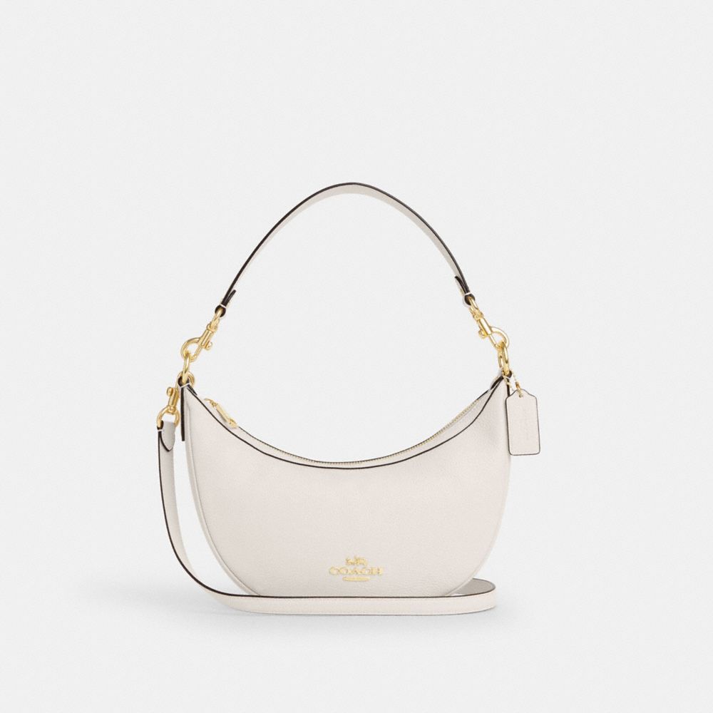 COACH®,ARIA SHOULDER BAG,Pebbled Leather,Medium,Gold/Chalk,Front View image number 0
