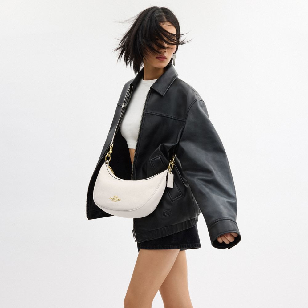 COACH®,Aria Shoulder Bag,Leather,Shoulder Bag,Gold Metal,Casual,White,Detail View