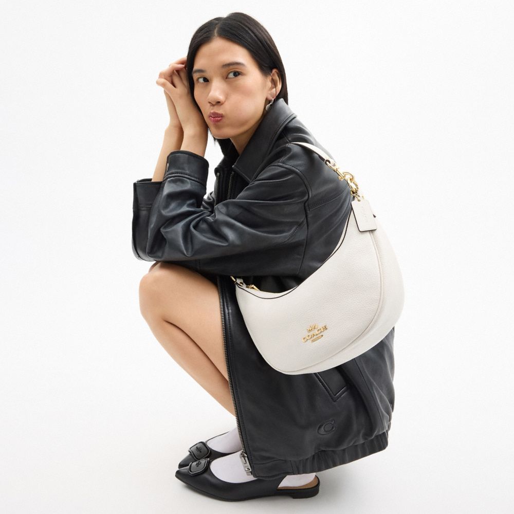 COACH®,Aria Shoulder Bag,Leather,Shoulder Bag,Gold Metal,Casual,White,Detail View