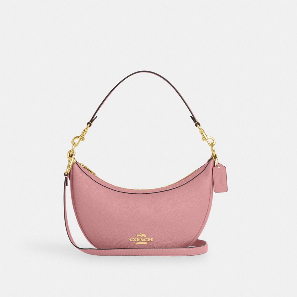 COACH®,ARIA SHOULDER BAG,Pebbled Leather,Medium,Gold/True Pink,Front View
