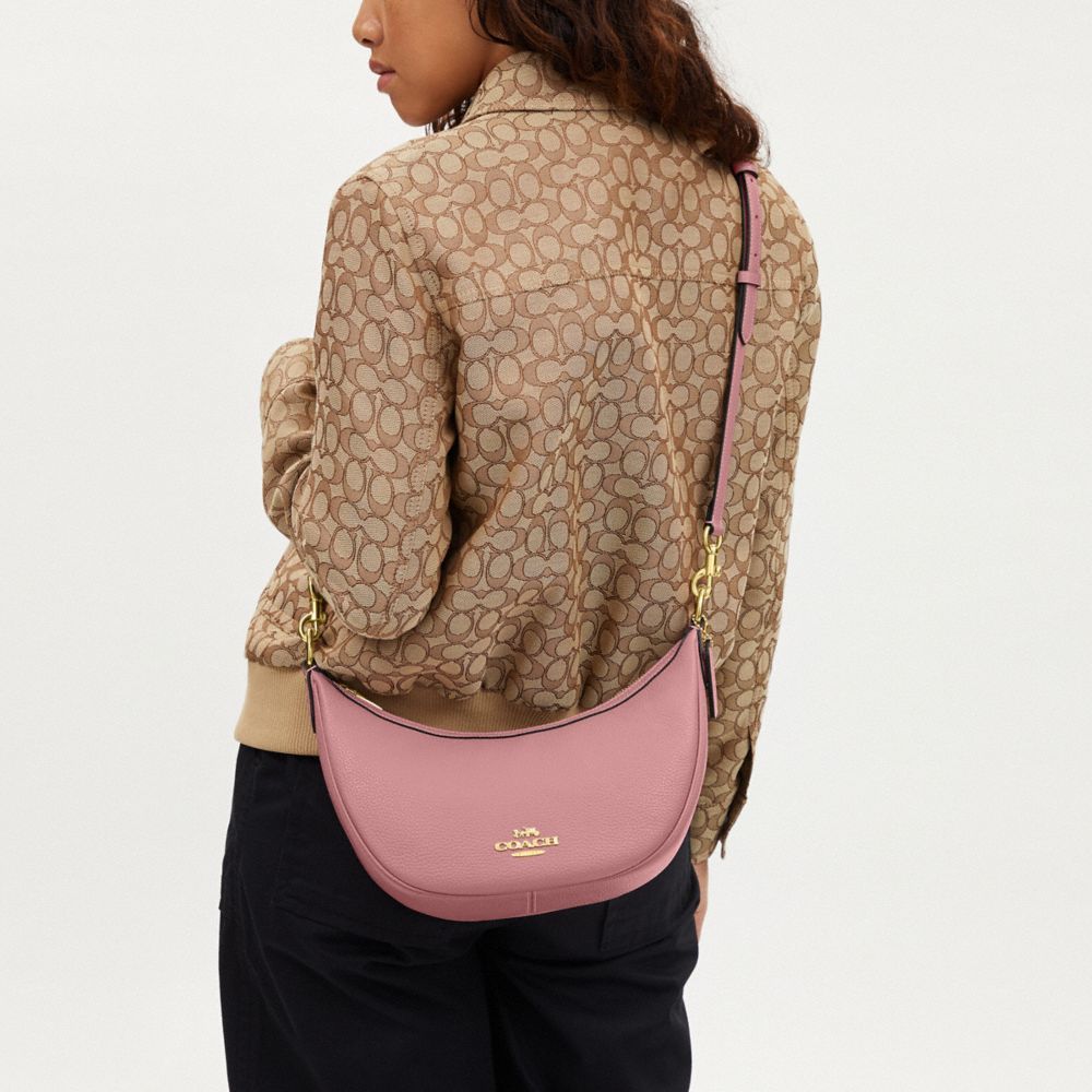 COACH®,Aria Shoulder Bag,Leather,Shoulder Bag,Gold Metal,Casual,Blush,Detail View