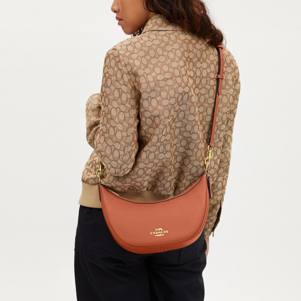 COACH®,Aria Shoulder Bag,Leather,Shoulder Bag,Gold Metal,Casual,Brown,Detail View