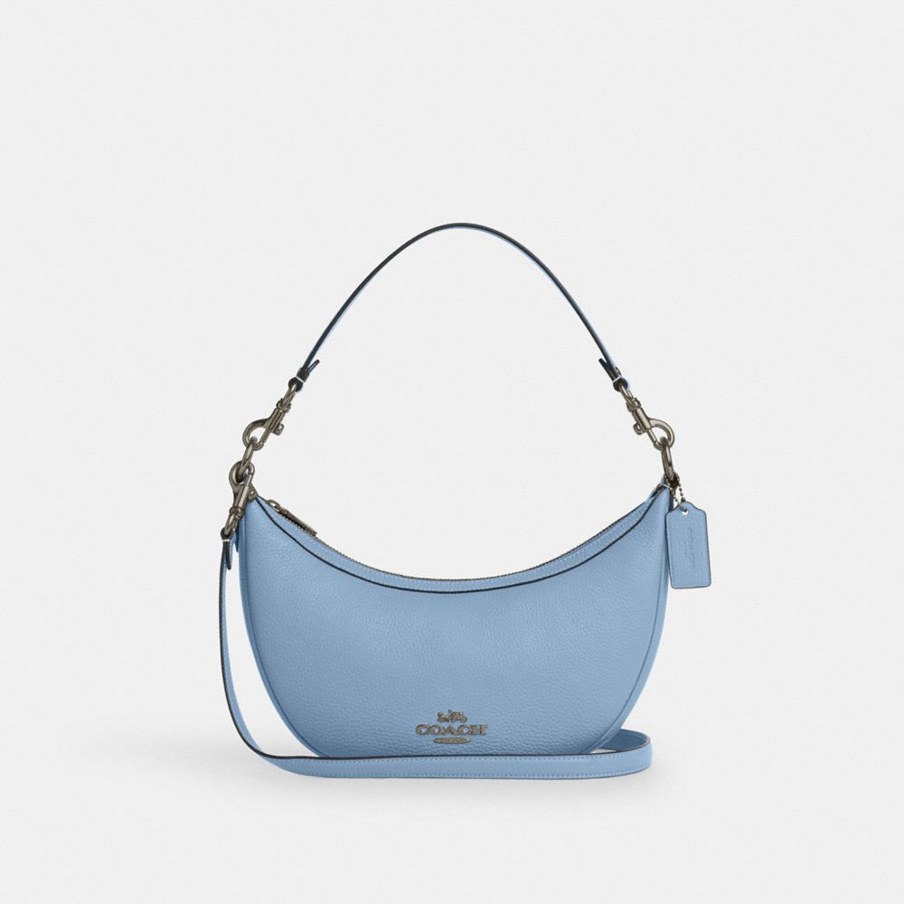 COACH®,ARIA SHOULDER BAG,Pebbled Leather,Medium,Gunmetal/Cornflower,Front View