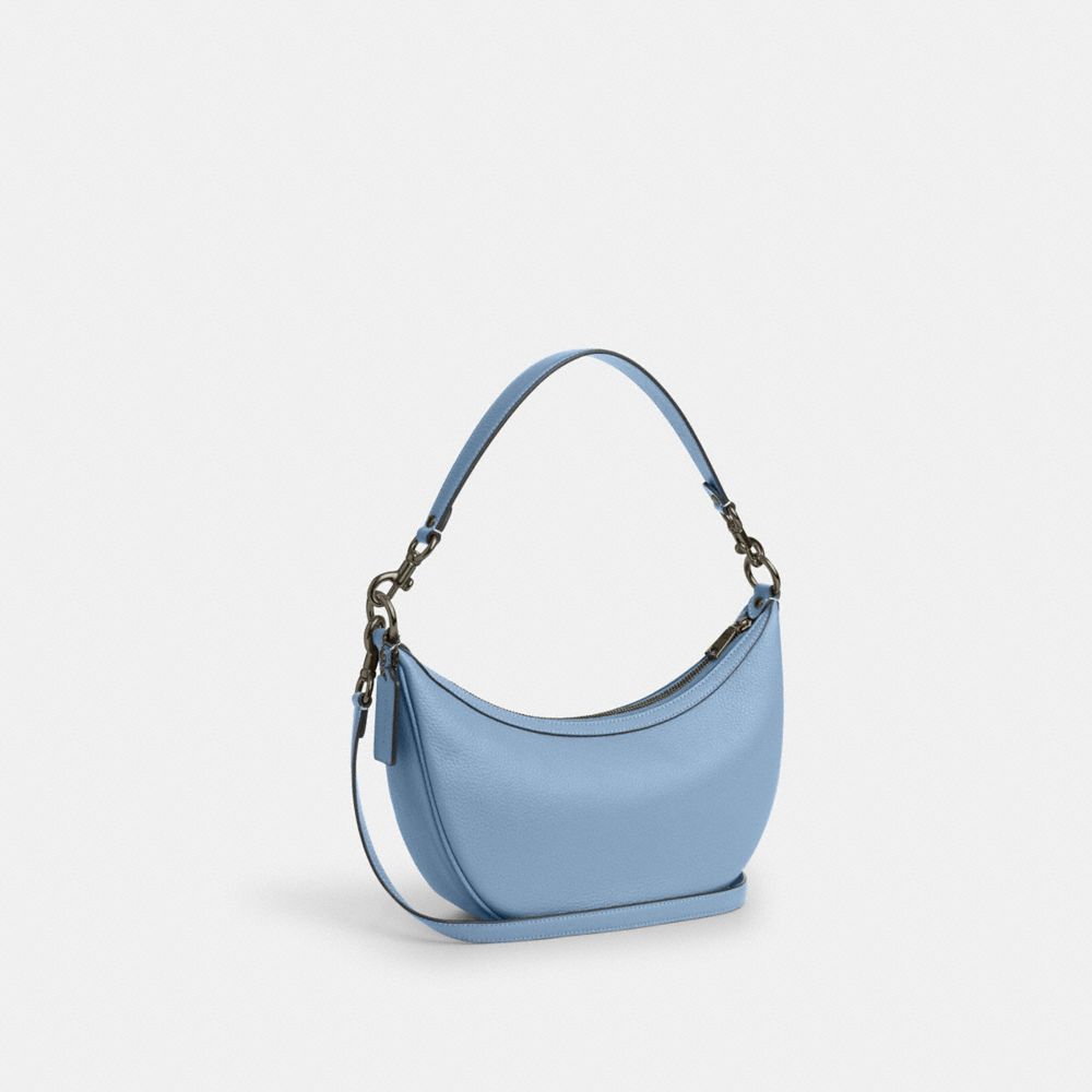 COACH®,ARIA SHOULDER BAG,Pebbled Leather,Medium,Gunmetal/Cornflower,Angle View