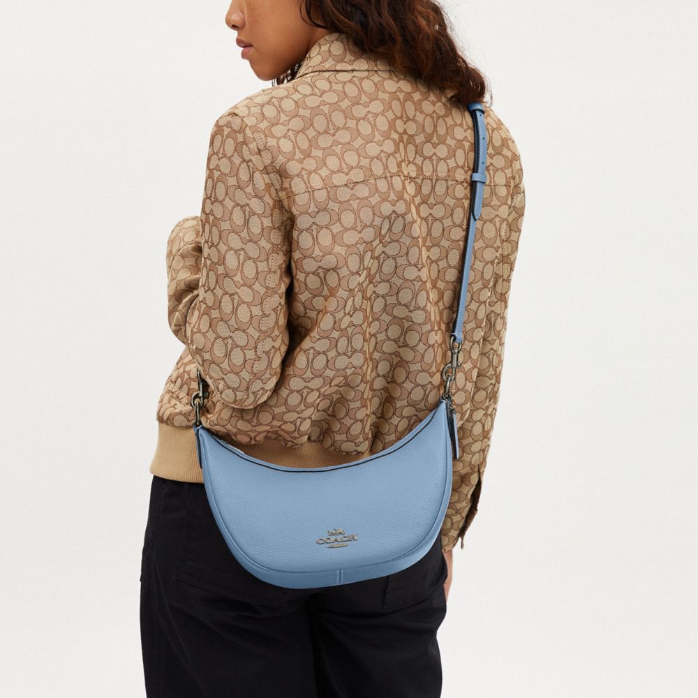 COACH®,Aria Shoulder Bag,Leather,Shoulder Bag,Gold Metal,Casual,Blue,Detail View