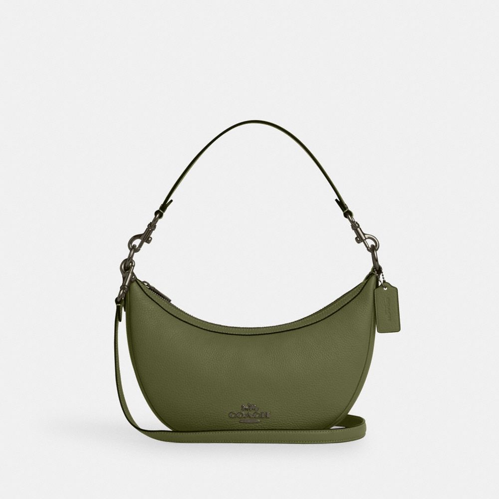 COACH®,Aria Shoulder Bag,Leather,Shoulder Bag,Gold Metal,Casual,Olive,Front View