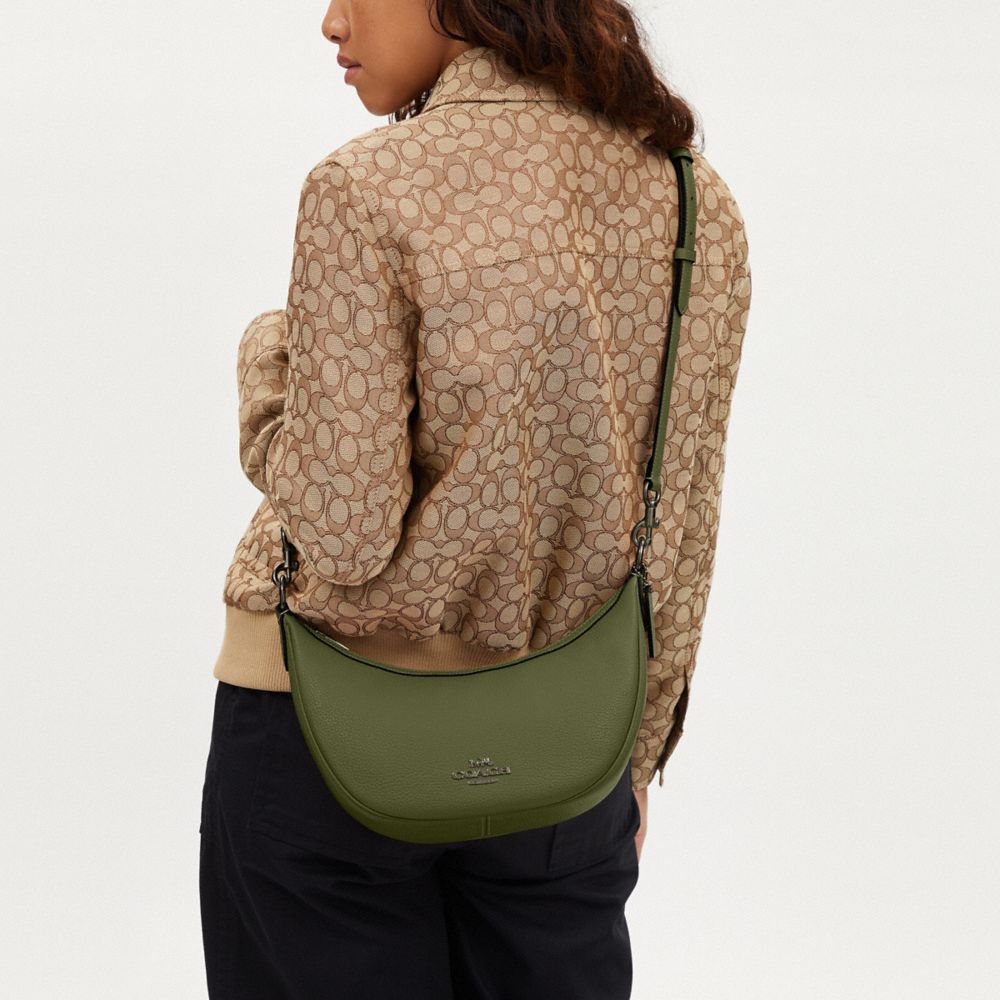 COACH®,Aria Shoulder Bag,Leather,Shoulder Bag,Gold Metal,Casual,Olive,Detail View