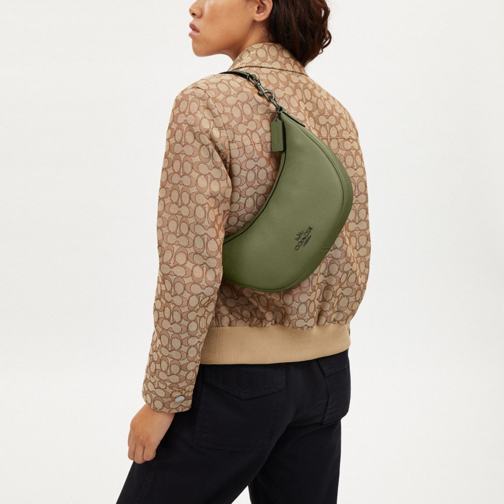 COACH®,Aria Shoulder Bag,Leather,Shoulder Bag,Gold Metal,Casual,Olive,Detail View