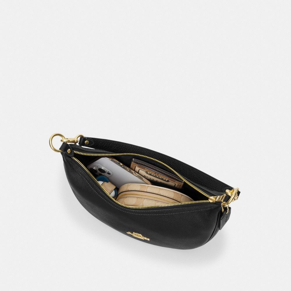 COACH®,Aria Shoulder Bag In Signature Jacquard,Cotton,Leather,Shoulder Bag,Color Block,Logo,Gold Metal,Casual,Brown,Inside View, Top View