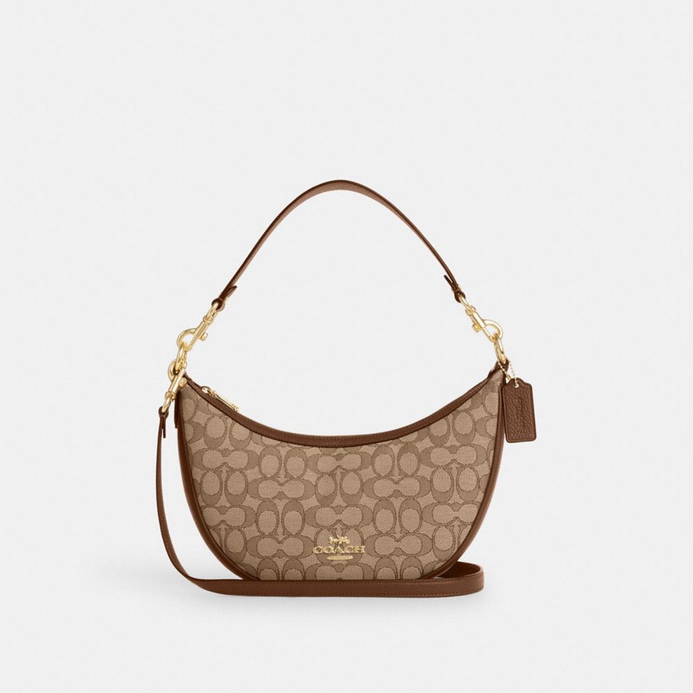 COACH®,SAC ÉPAULE ARIA EN JACQUARD EXCLUSIF,Jacquard,Im/Kaki/Selle multi,Front View