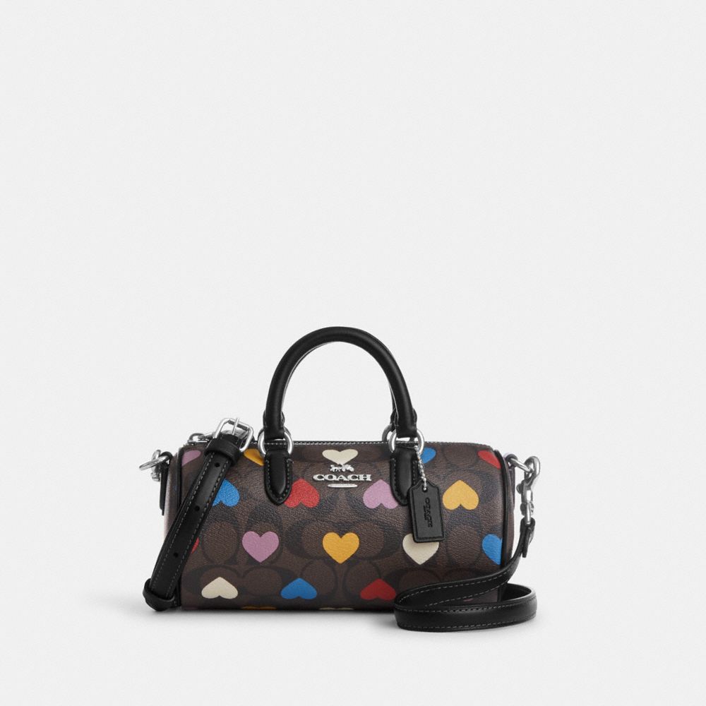 COACH®,LACEY CROSSBODY IN SIGNATURE CANVAS WITH HEART PRINT,Signature Canvas,Small,Silver/Brown Black Multi,Front View