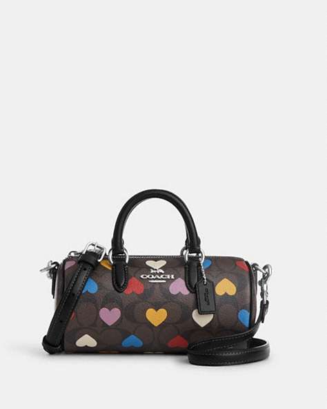 COACH®,LACEY CROSSBODY IN SIGNATURE CANVAS WITH HEART PRINT,Pebbled Leather,Silver/Brown Black Multi,Front View