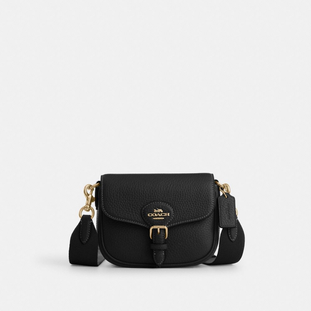 COACH®,AMELIA SMALL SADDLE BAG,Pebbled Leather,Mini,Gold/Black,Front View