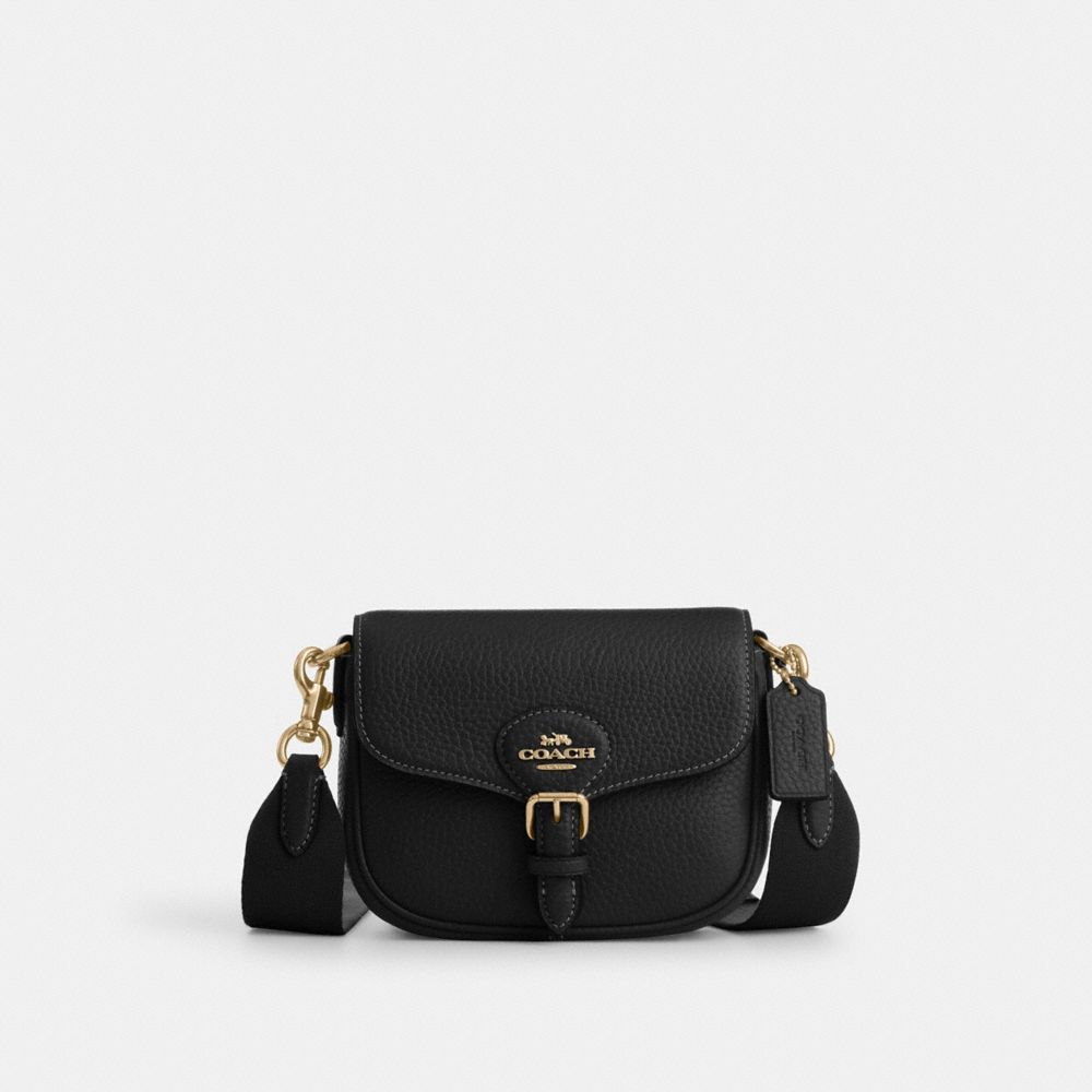 COACH®,PETIT SAC DE SELLE AMELIA,Cuir,Or/Noir,Front View