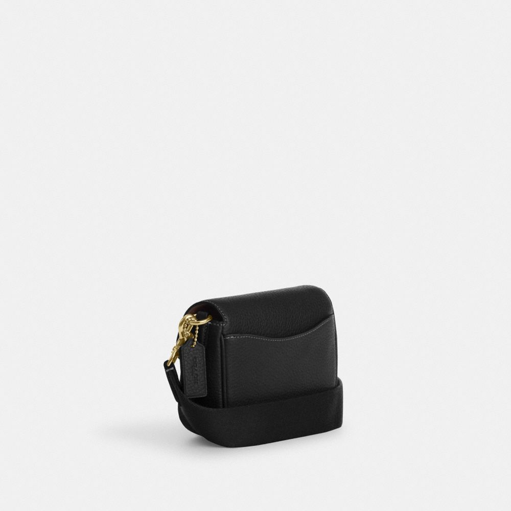 COACH®,AMELIA SMALL SADDLE BAG,Pebbled Leather,Mini,Gold/Black,Angle View