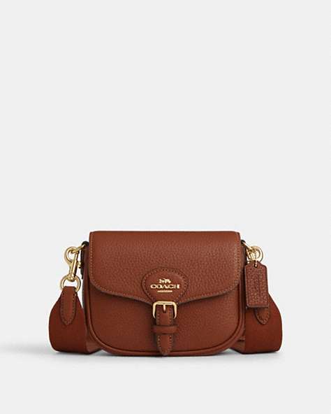 COACH®,AMELIA SMALL SADDLE BAG,Leather,Mini,Gold/Redwood,Front View
