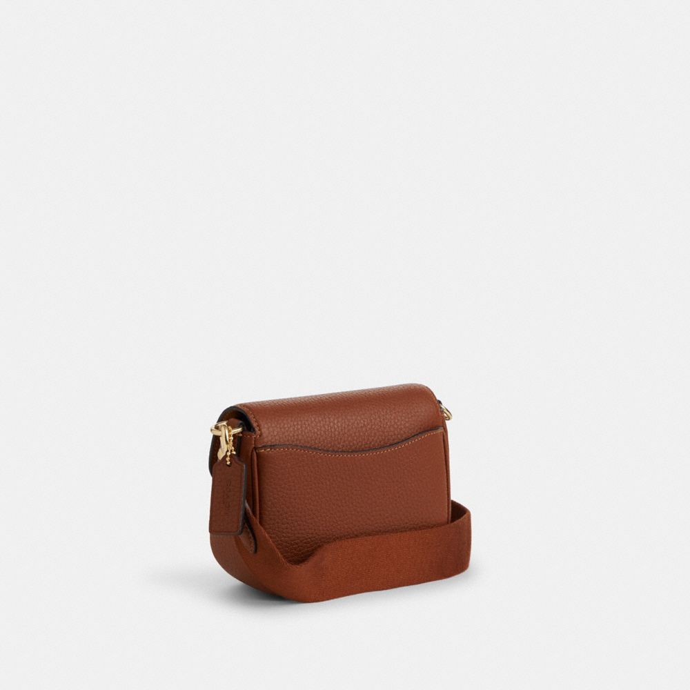 COACH®,AMELIA SMALL SADDLE BAG,Pebbled Leather,Mini,Gold/Redwood,Angle View