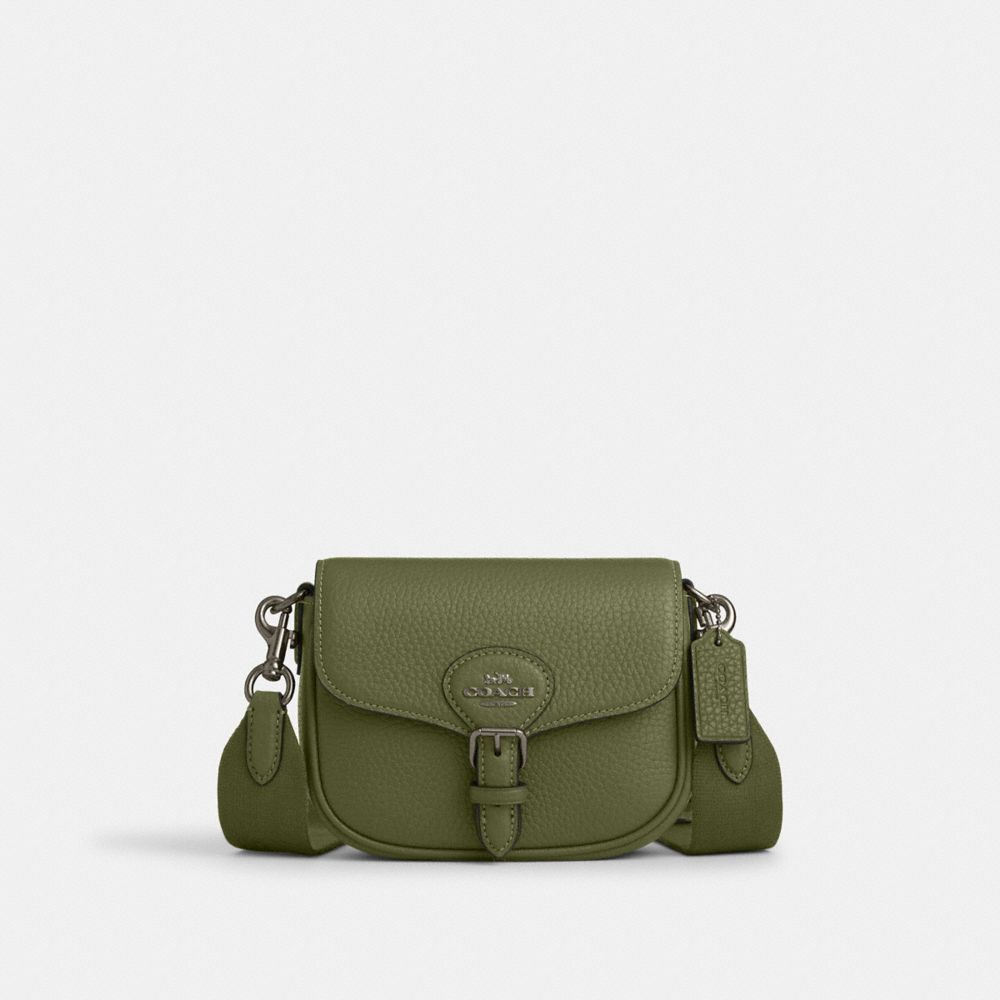 COACH®,Amelia Small Saddle Bag,Leather,Saddle Bag,Logo,Casual,Olive,Front View