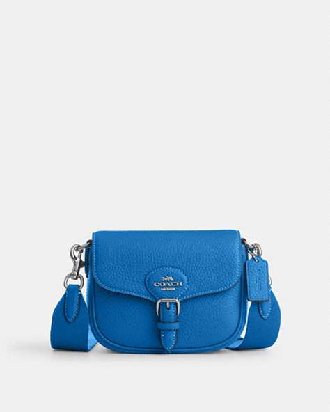 COACH®,AMELIA SMALL SADDLE BAG,Leather,Mini,Silver/Bright Blue,Front View