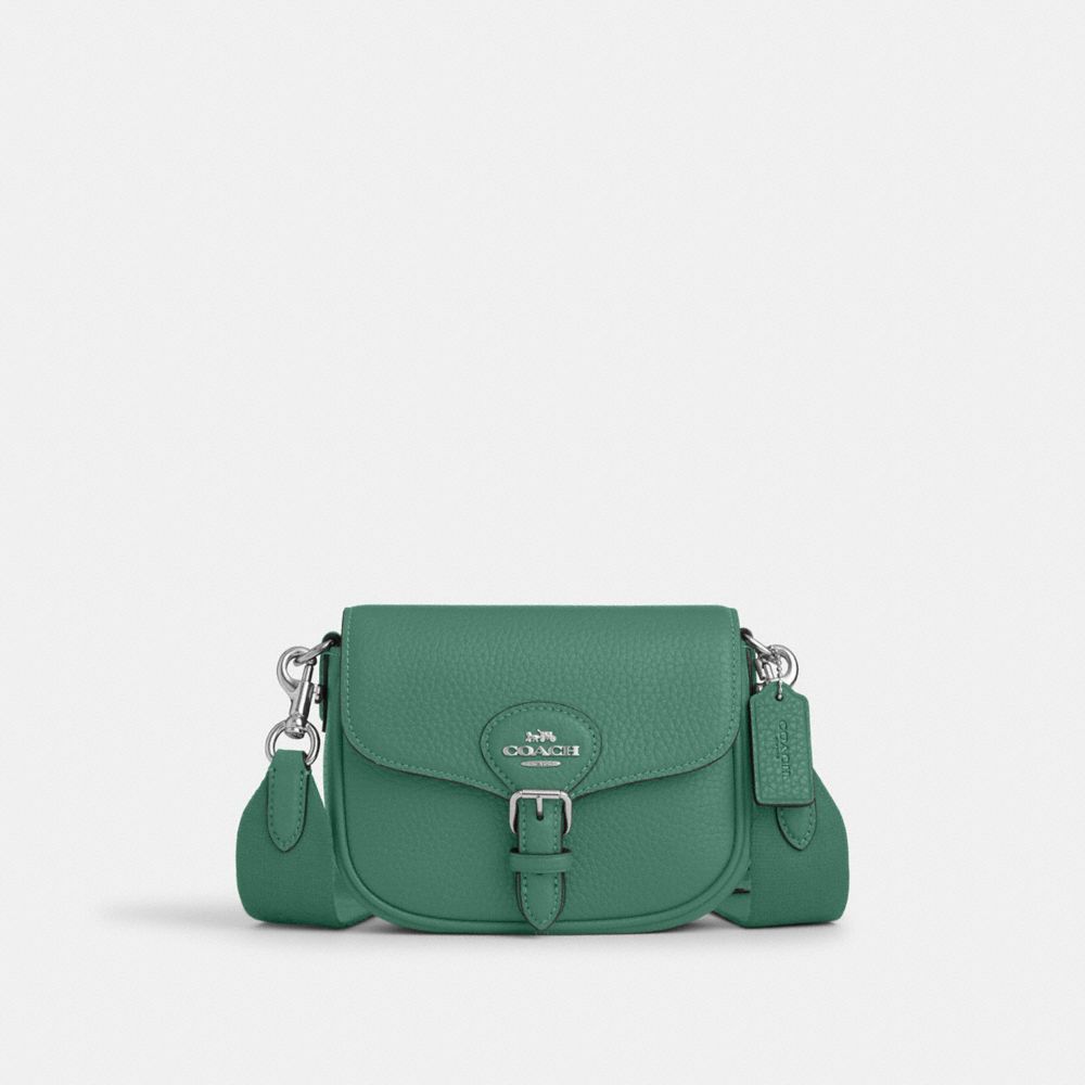 COACH®,PETIT SAC DE SELLE AMELIA,Cuir,Argent/Vert vif,Front View